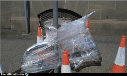 Image Source: http://3.bp.blogspot.com/-0cmZUcJwPSk/TfQm38aH5uI/AAAAAAAAAr8/ua8Dcm_yS3Q/s1600/white-trash-repairs-bike-lock-saran-wrap.jpg