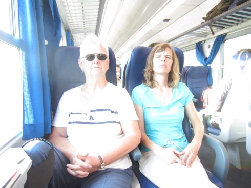 Mom and Alicia on our train TO Naples - when everyone was healthy (but apparently tired). 